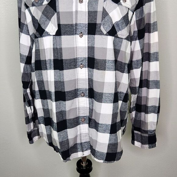 Boneyard Threadz Panic at the Disco B&W Plaid Flannel Button Up Shirt Large - Picture 4 of 10